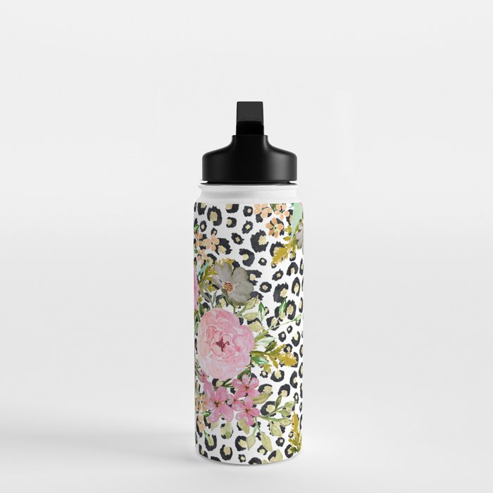Elegant Leopard Print and Floral Design Water Bottle Gallery Image 3