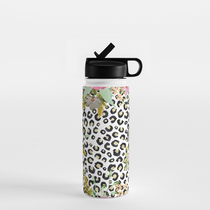 Elegant Leopard Print and Floral Design Water Bottle Gallery Image 1