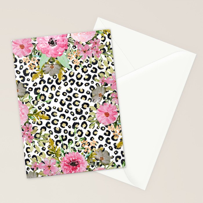 Elegant Leopard Print and Floral Design Stationery Card Gallery Image 2