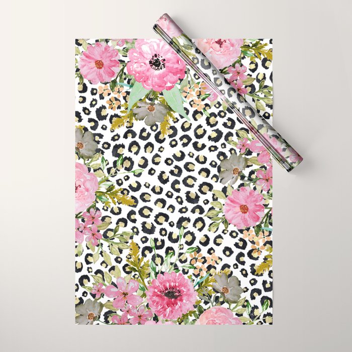 Elegant Leopard Print and Floral Design Wrapping Paper Gallery Image 1