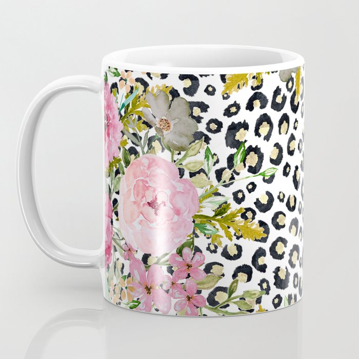 Elegant Leopard Print and Floral Design Coffee Mug Gallery Image 3