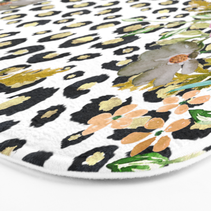 Elegant Leopard Print and Floral Design Bath Mat Gallery Image 3