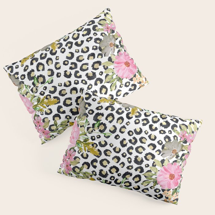 Elegant Leopard Print and Floral Design Pillow Sham Gallery Image 1