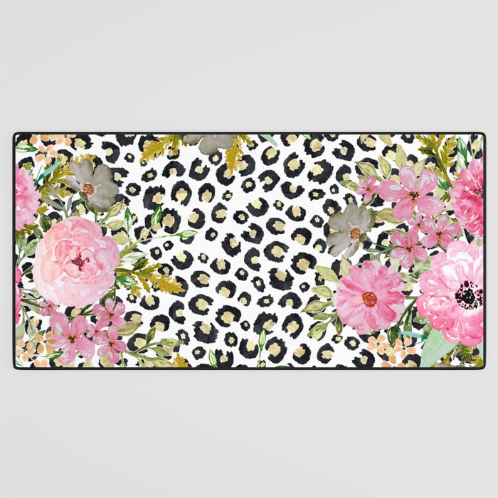 Elegant Leopard Print and Floral Design Desk Mat Gallery Image 3