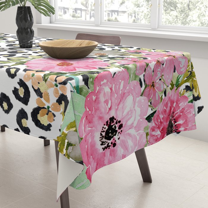 Elegant Leopard Print and Floral Design Tablecloth Gallery Image 3