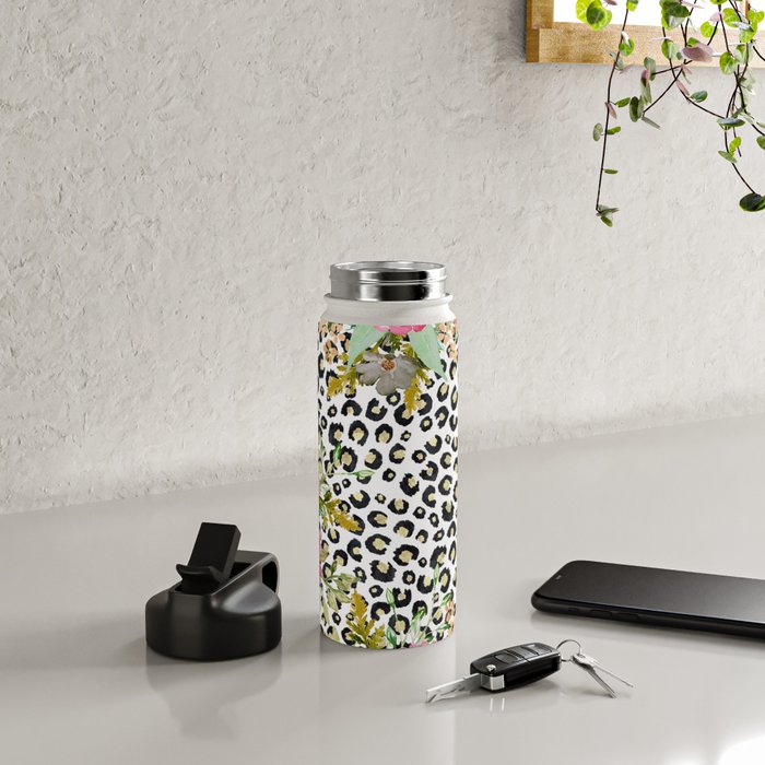 Elegant Leopard Print and Floral Design Water Bottle Gallery Image 4