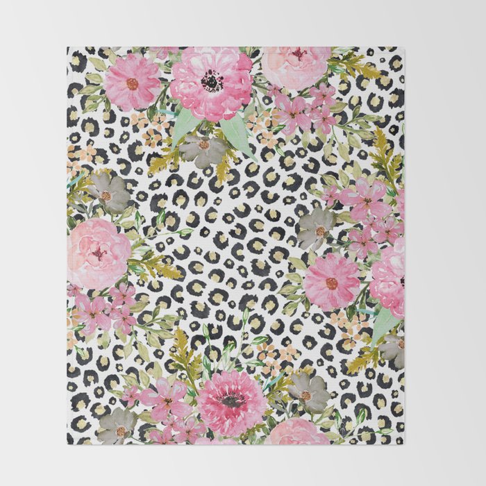 Elegant Leopard Print and Floral Design Throw Blanket Gallery Image 2
