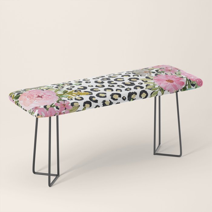 Elegant Leopard Print and Floral Design Bench Gallery Image 1
