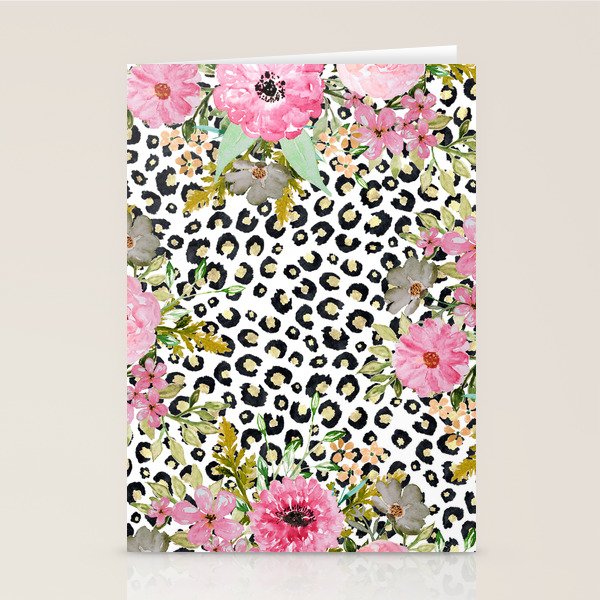 Elegant Leopard Print and Floral Design Stationery Card Gallery Image 1