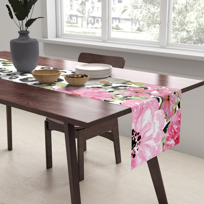 Elegant Leopard Print and Floral Design Table Runner Gallery Image 2