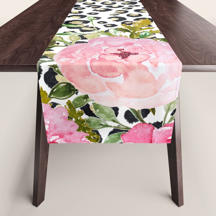 Elegant Leopard Print and Floral Design Table Runner Gallery Image 1
