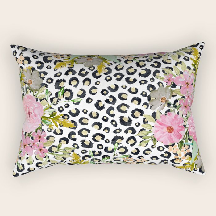 Elegant Leopard Print and Floral Design Rectangular Pillow Gallery Image 2