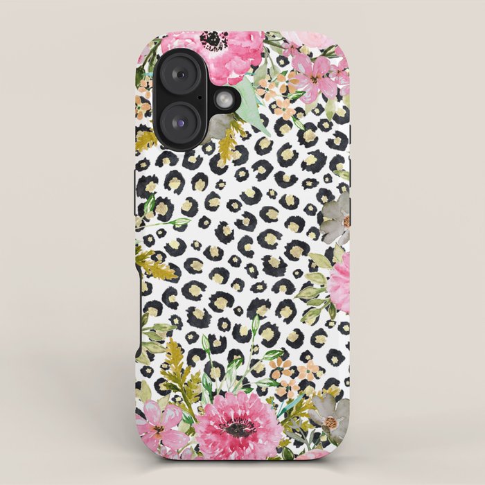 Elegant Leopard Print and Floral Design iPhone Case Gallery Image 1