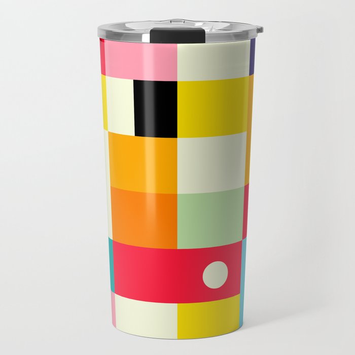 Geometric Bauhaus Pattern | Retro Arcade Video Game | Abstract Shapes Travel Mug Gallery Image 1