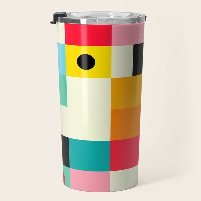 Geometric Bauhaus Pattern | Retro Arcade Video Game | Abstract Shapes Travel Mug Gallery Image 3