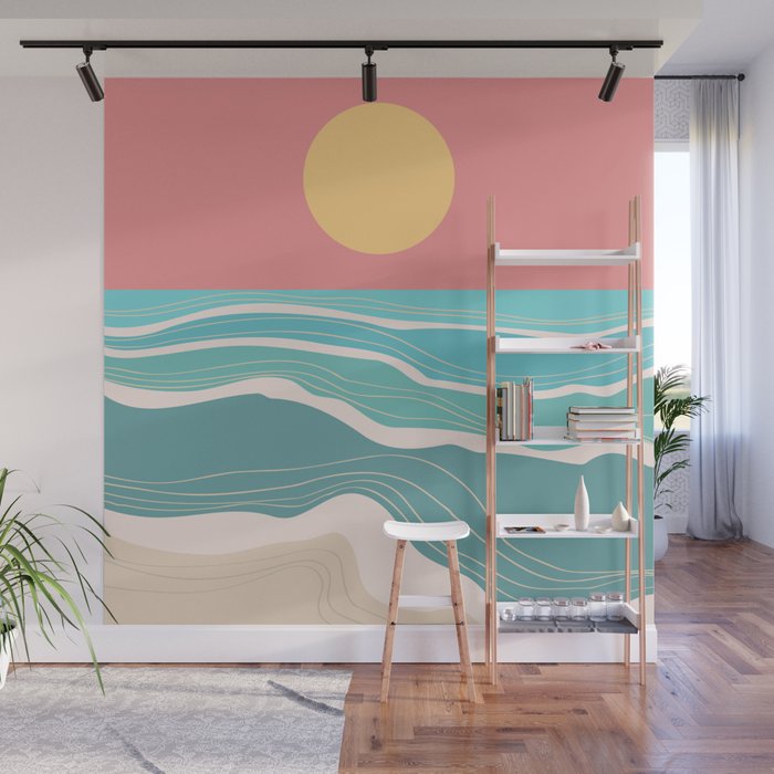 Crashing wave on sunny bay Wall Mural Gallery Image 1