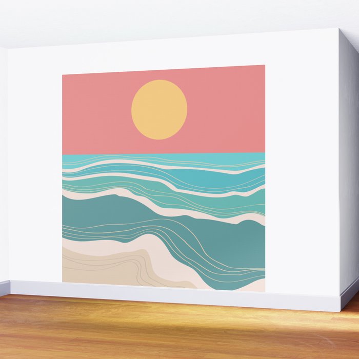 Crashing wave on sunny bay Wall Mural Gallery Image 2