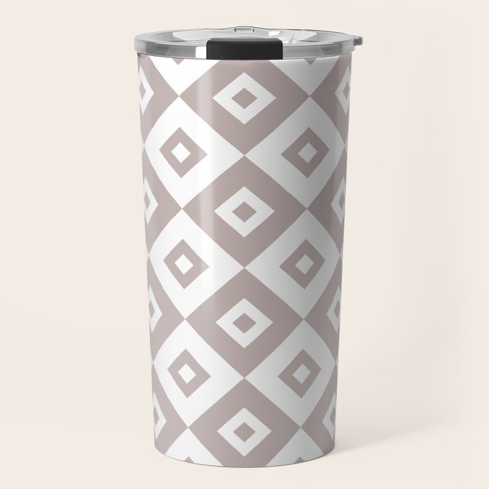 Diamond Check Pattern Beige Gray 2 Travel Mug Gallery Image 1