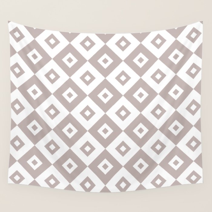 Diamond Check Pattern Beige Gray 2 Wall Tapestry Gallery Image 1