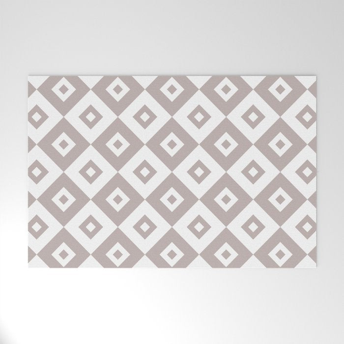 Diamond Check Pattern Beige Gray 2 Welcome Mat Gallery Image 1