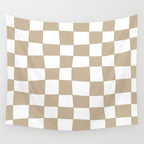 Hand Drawn Checkerboard Pattern (tan/white) Wall Tapestry Gallery Image 4