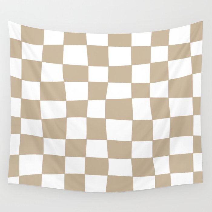 Hand Drawn Checkerboard Pattern (tan/white) Wall Tapestry Gallery Image 4