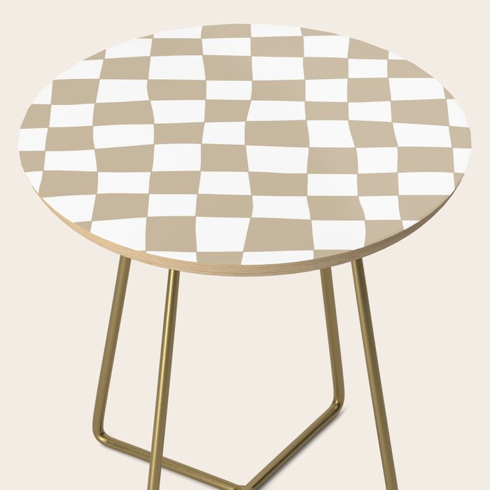 Hand Drawn Checkerboard Pattern (tan/white) Side Table Gallery Image 2