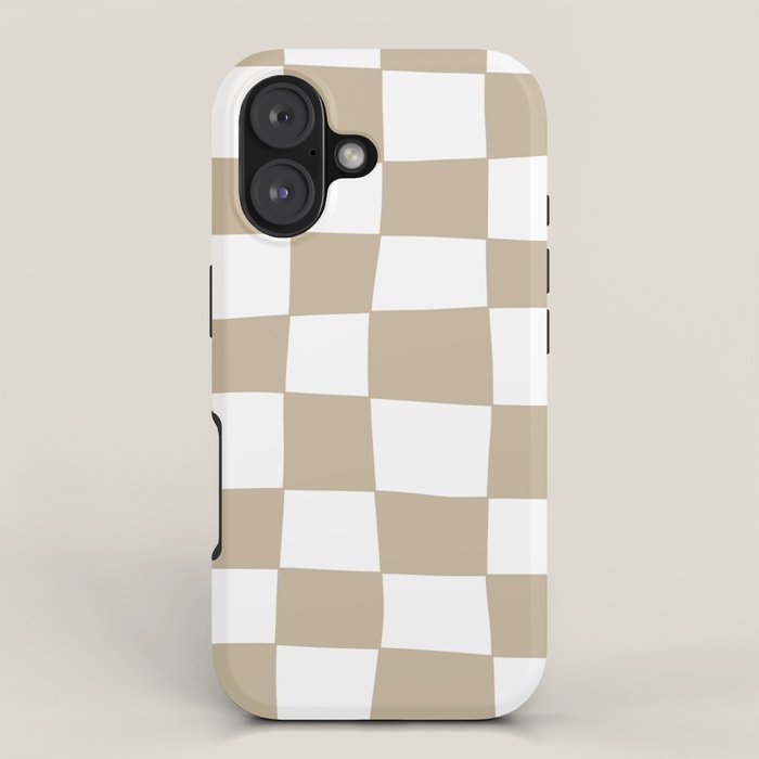Hand Drawn Checkerboard Pattern (tan/white) iPhone Case Gallery Image 1