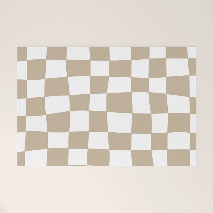 Hand Drawn Checkerboard Pattern (tan/white) Welcome Mat Gallery Image 1