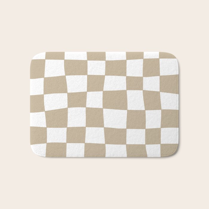 Hand Drawn Checkerboard Pattern (tan/white) Bath Mat Gallery Image 1