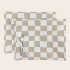 Hand Drawn Checkerboard Pattern (tan/white) Placemat Gallery Image 1