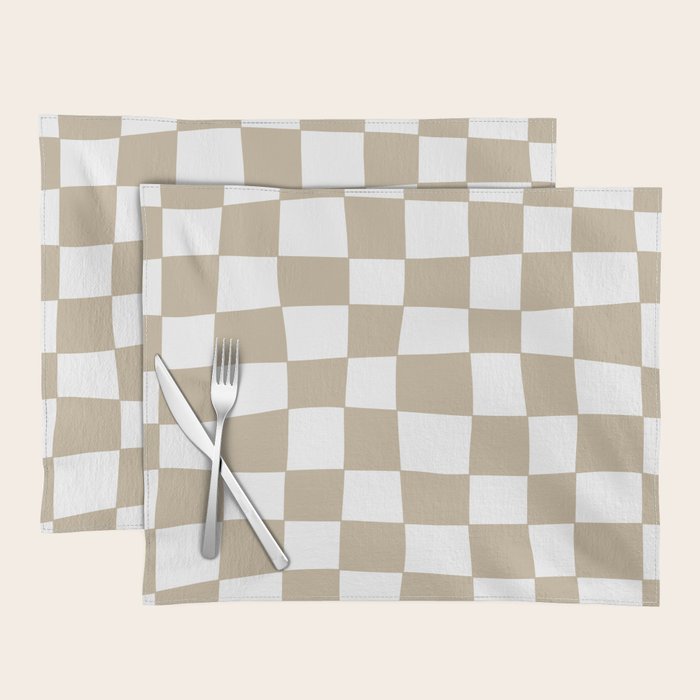 Hand Drawn Checkerboard Pattern (tan/white) Placemat Gallery Image 1