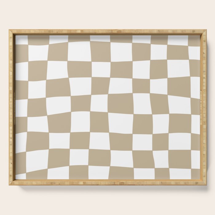 Hand Drawn Checkerboard Pattern (tan/white) Serving Tray Gallery Image 1