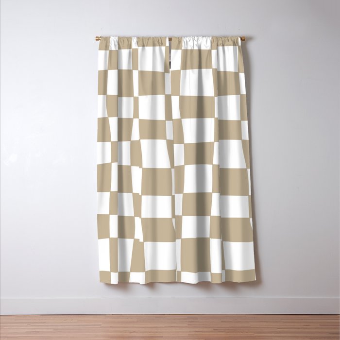 Hand Drawn Checkerboard Pattern (tan/white) Window Curtain Gallery Image 3