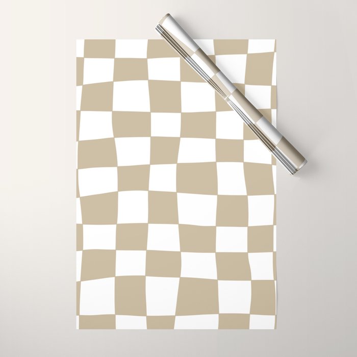 Hand Drawn Checkerboard Pattern (tan/white) Wrapping Paper Gallery Image 1