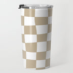 Hand Drawn Checkerboard Pattern (tan/white) Travel Mug Gallery Image 3