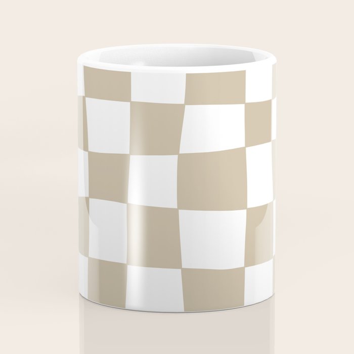 Hand Drawn Checkerboard Pattern (tan/white) Coffee Mug Gallery Image 4