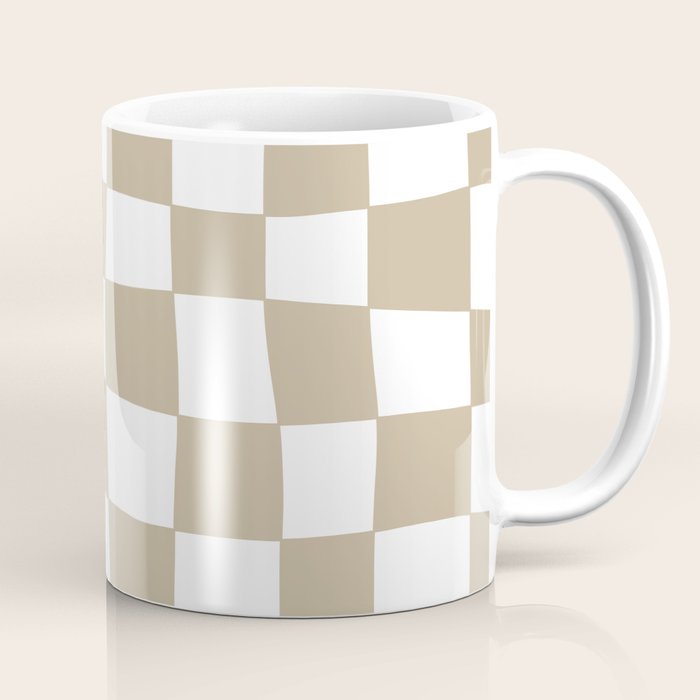 Hand Drawn Checkerboard Pattern (tan/white) Coffee Mug Gallery Image 1