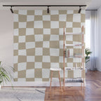 Hand Drawn Checkerboard Pattern (tan/white) Wall Mural Gallery Image 1