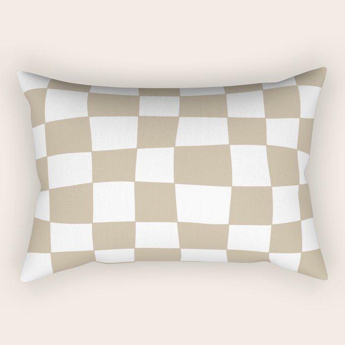 Hand Drawn Checkerboard Pattern (tan/white) Rectangular Pillow Gallery Image 1