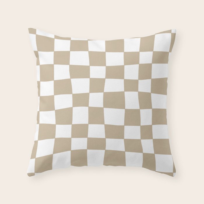 Hand Drawn Checkerboard Pattern (tan/white) Throw Pillow Gallery Image 6