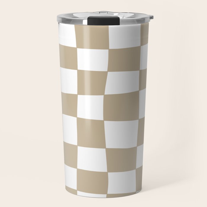 Hand Drawn Checkerboard Pattern (tan/white) Travel Mug Gallery Image 1