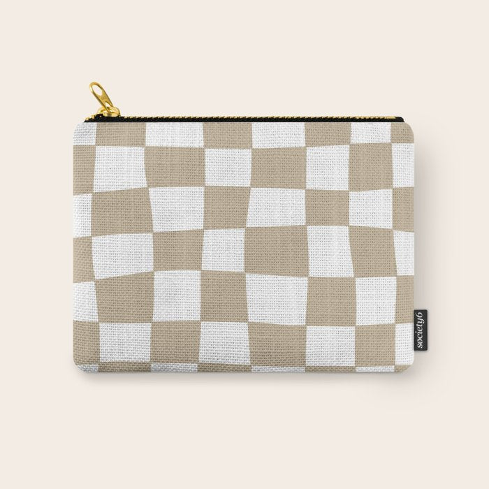 Hand Drawn Checkerboard Pattern (tan/white) Carry All Pouch Gallery Image 1