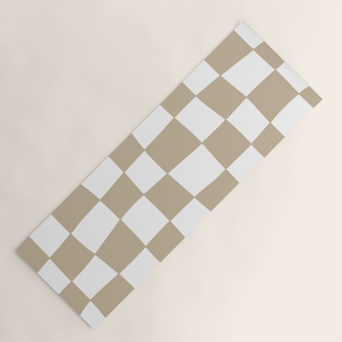 Hand Drawn Checkerboard Pattern (tan/white) Yoga Mat Gallery Image 1