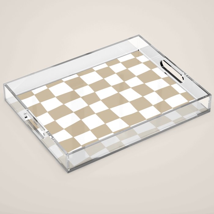 Hand Drawn Checkerboard Pattern (tan/white) Acrylic Tray Gallery Image 1
