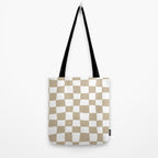 Hand Drawn Checkerboard Pattern (tan/white) Tote Bag Gallery Image 2