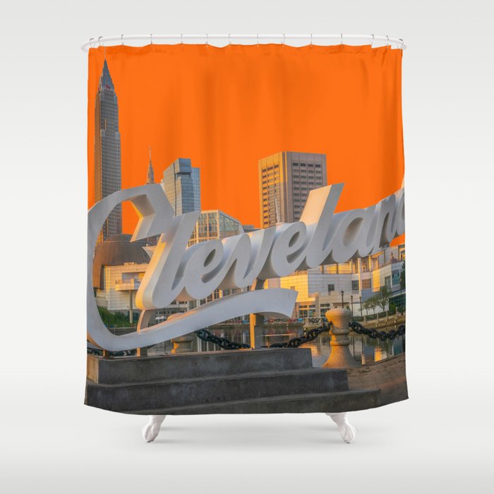 Cleveland Ohio City Skyline Home Fan OH Print Shower Curtain Gallery Image 1