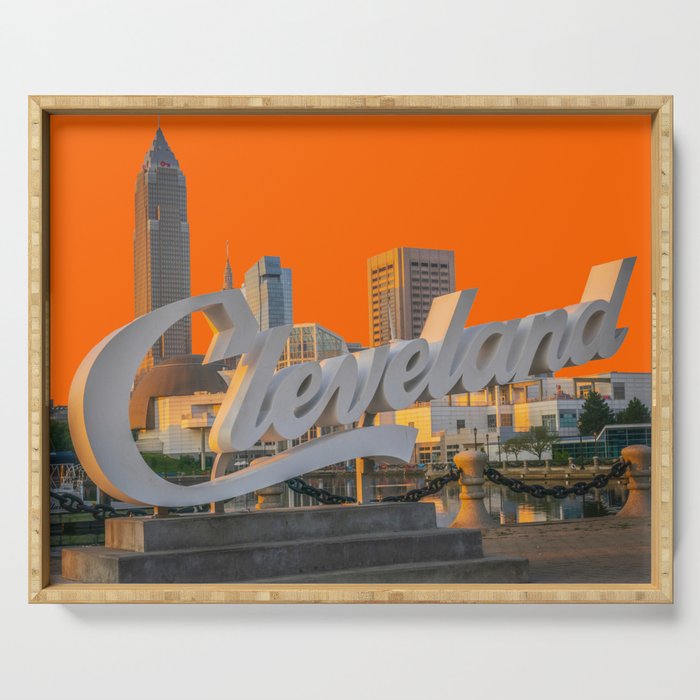 Cleveland Ohio City Skyline Home Fan OH Print Serving Tray Gallery Image 1