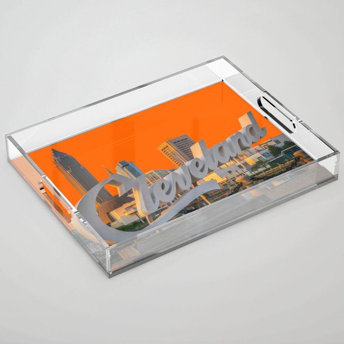 Cleveland Ohio City Skyline Home Fan OH Print Acrylic Tray Gallery Image 1