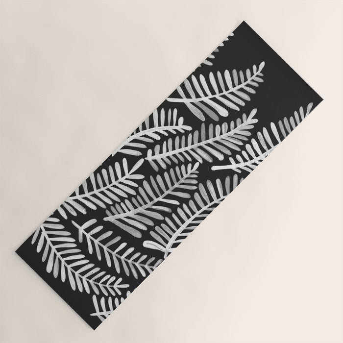 Modern Fronds - White on Black Palette Yoga Mat Gallery Image 1
